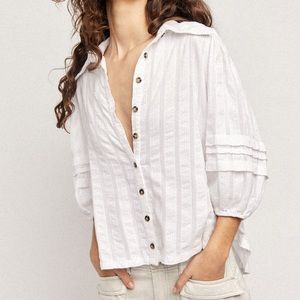 Free People White Button-Up Blouse
